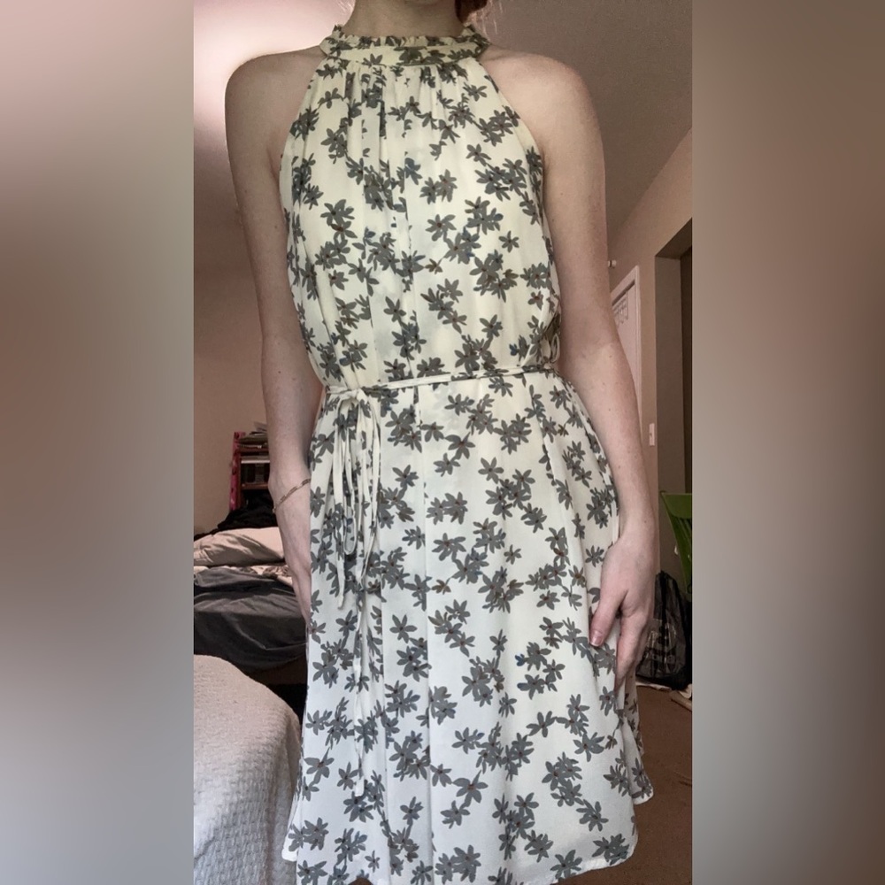 High-Neck White Floral Dress